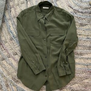Olive Green Silk Button Down